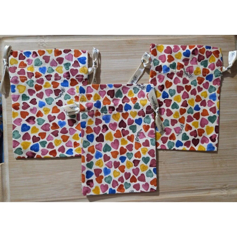 Brighton Drawstring Fabric Jewelry Pouch  Gift Bag Hearts 3 Bags +‎ 2 Heart Tin